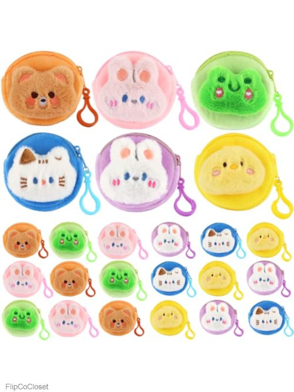 24 Pack Kawaii Plush Coin Purses with Keychain, Mini Wallets for Women, Cute